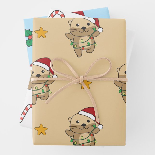 Otter Christmas Winter Animals Holiday Otters Wrapping Paper Sheets (In situ)