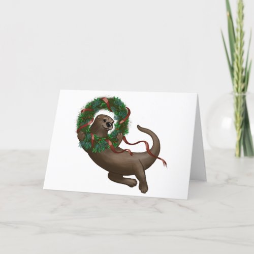 Otter Christmas Wreath Holiday Card