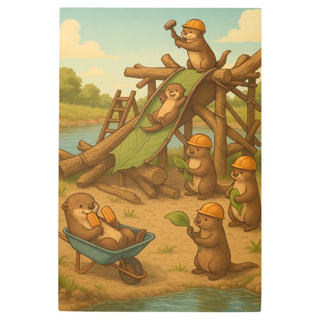 Otter Construction Site Metal Print (Front)