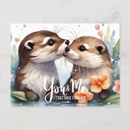 Otter Couple Kissing Together Forever Valentine Holiday Postcard