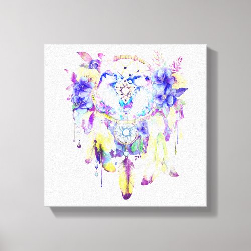 Otter Dreamcatcher Blue Yellow Floral Canvas Print