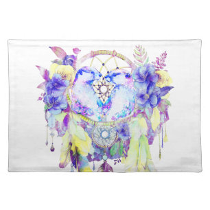 Otter Dreamcatcher Blue Yellow Floral Cloth Placemat
