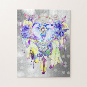 Otter Dreamcatcher Blue Yellow Floral Jigsaw Puzzle