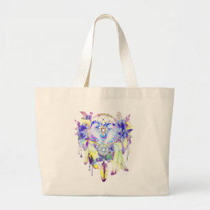 Otter Dreamcatcher Blue Yellow Floral Large Tote Bag