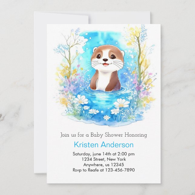 Otter Dreamscape Blue Boy Baby Shower Invitation (Front)