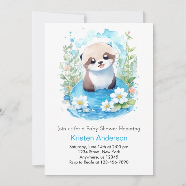 Otter Dreamscape Watercolor Boy Baby Shower Invitation (Front)