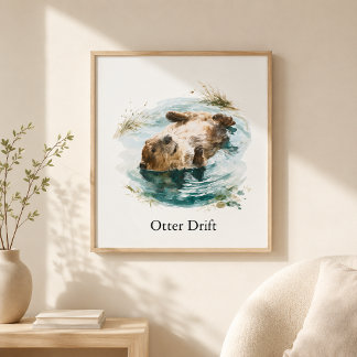 Otter Drift Watercolor Metal Print