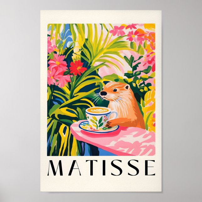 Otter Drinking Coffee, Forest Animal Art, Aestheti Poster (Front)