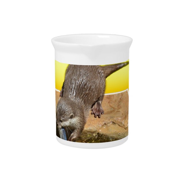 Otter Eating Tasty Fish By His Pond, Beverage Pitcher (Front)