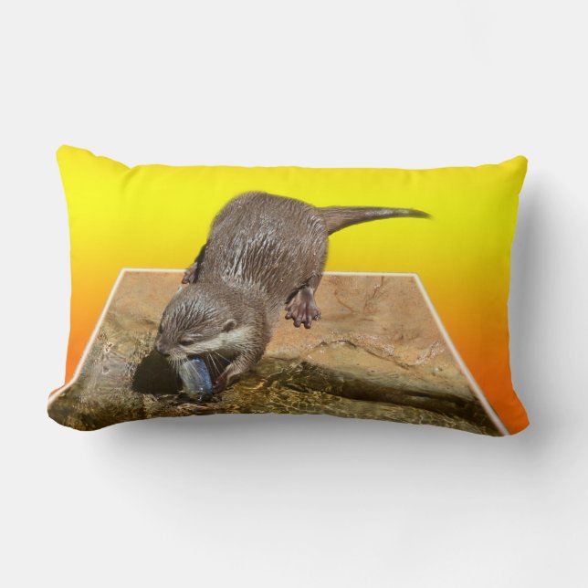 Otter Eating Tasty Fish By His Pond, Lumbar Pillow (Front)