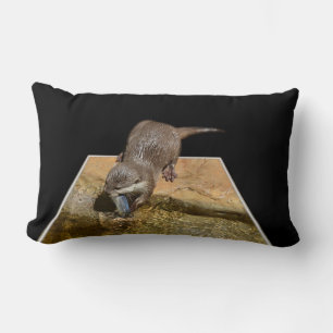 Otter eating Tasty Fish, Lumbar Cushion