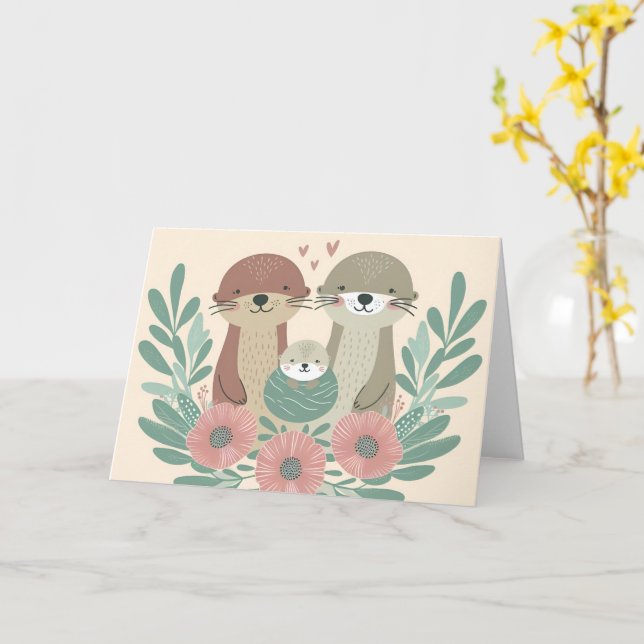 Otter Family  Card (Yellow Flower)