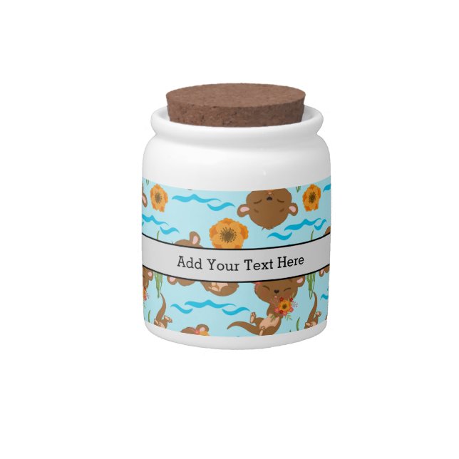Otter Family Orange Flowers Floral Aquatic Animal Candy Jar (Front)