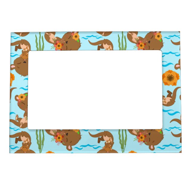 Otter Family Orange Flowers Floral Aquatic Animal Magnetic Frame (Front)