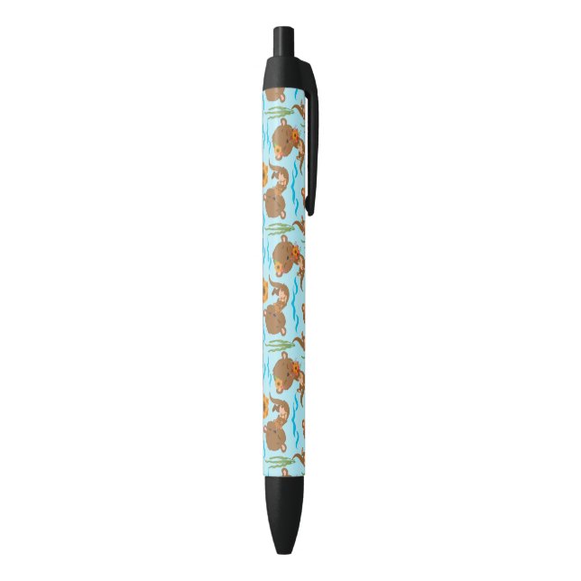 Otter Family Orange Flowers Floral Aquatic Animal Pen (Bottom (Vertical))