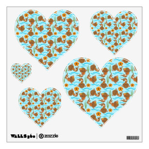 Otter Family Orange Flowers Floral Aquatic Animal Wall Decal