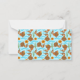 Otter Family Orange Flowers Floral Aquatic Animals Note Card