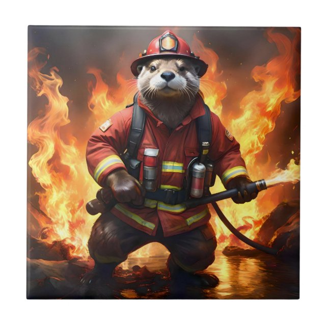 Otter Firefighter, Ceramic Tile (Front)