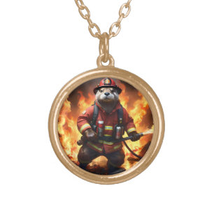 Otter Firefighter, Gold Plated Necklace