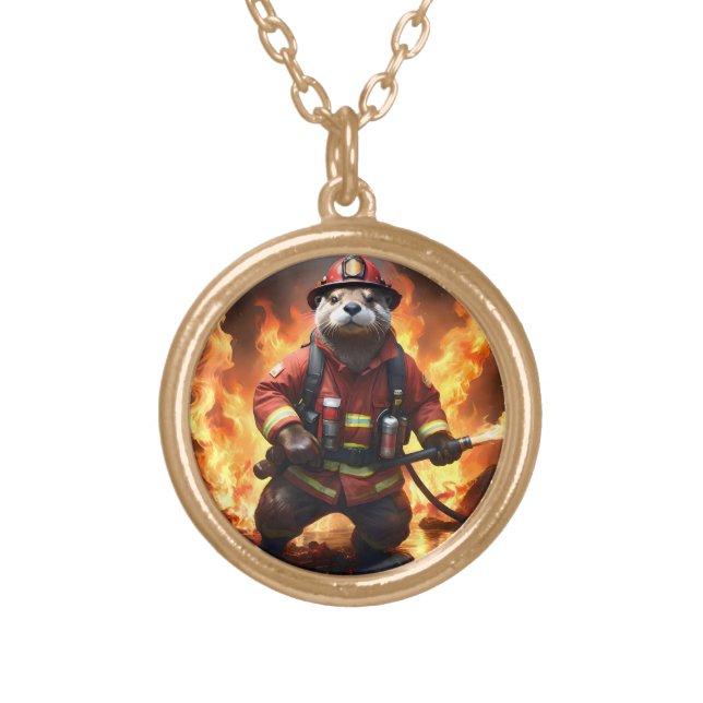 Otter Firefighter, Gold Plated Necklace (Front)