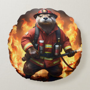 Otter Firefighter, Round Pillow