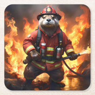 Otter Firefighter, Square Paper Coaster