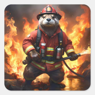 Otter Firefighter, Square Sticker