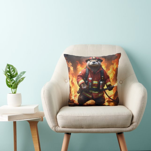 Otter Firefighter, Throw Pillow (Chair)