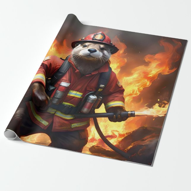 Otter Firefighter, Wrapping Paper (Unrolled)