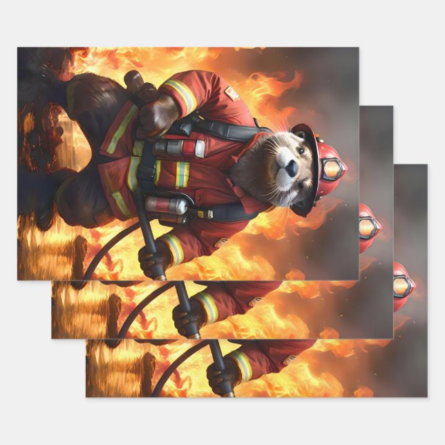 Otter Firefighter, Wrapping Paper Sheets (Set)