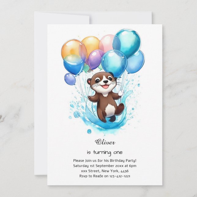 Otter First Birthday Invitation (Front)