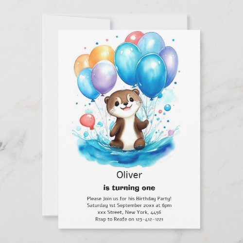 Otter First Birthday Invitation