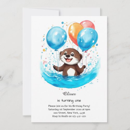 Otter First Birthday Invitation