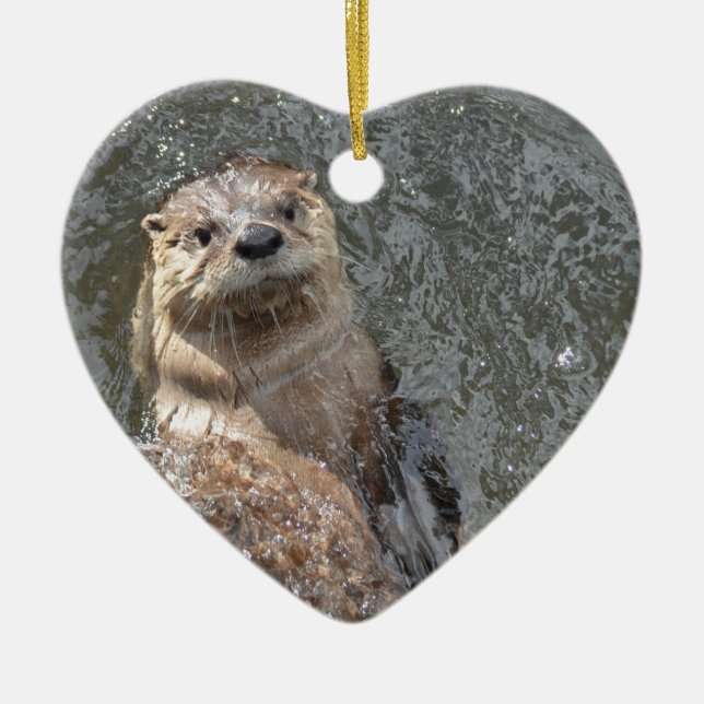 Otter Flip Turns Ceramic Ornament (Front)