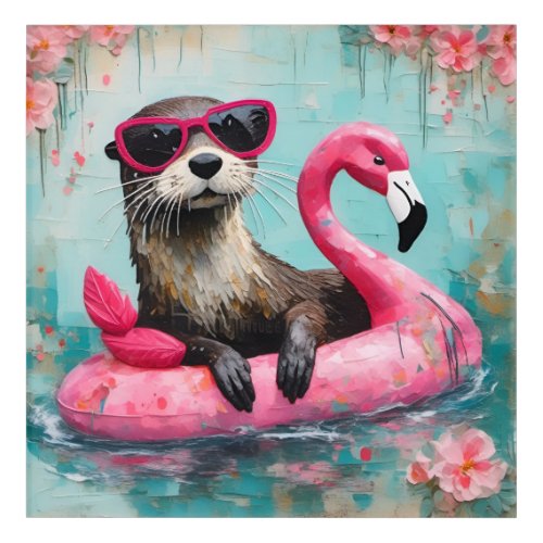 Otter Floating on a Pink Flamingo Funny Collage Acrylic Print