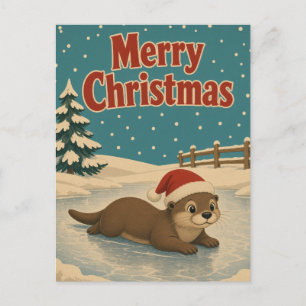 Otter Frozen Yard Animal Christmas Postcard