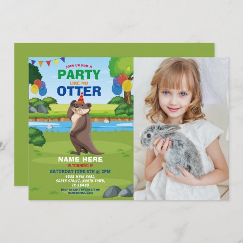 Otter Fun Birthday Party Park Zoo Animal Photo Invitation