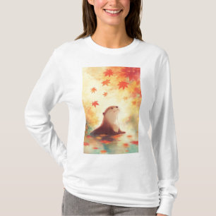 Otter Gaze Beneath Falling Leaves T-Shirt