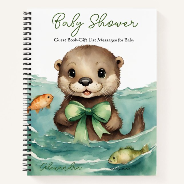 Otter Gender Neutral Baby Shower Guest Gift List Notebook (Front)