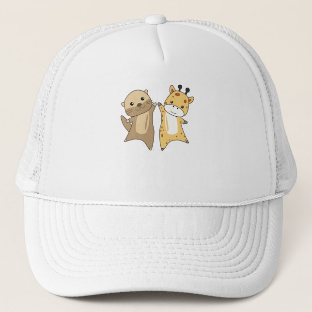 Otter Giraffe Sweet Animals For Children Animal Trucker Hat (Front)