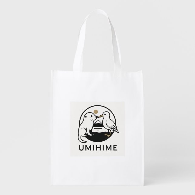 Otter & Gull – Ukiyo-e Seascape by Umihime (海姫) Grocery Bag (Front)