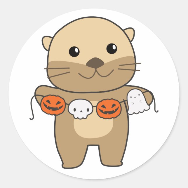Otter Happy Halloween Pumpkin Bat Costume Classic  Classic Round Sticker (Front)