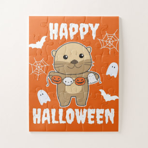 Otter Happy Halloween Pumpkin Bat Costume Jigsaw P Puzzle