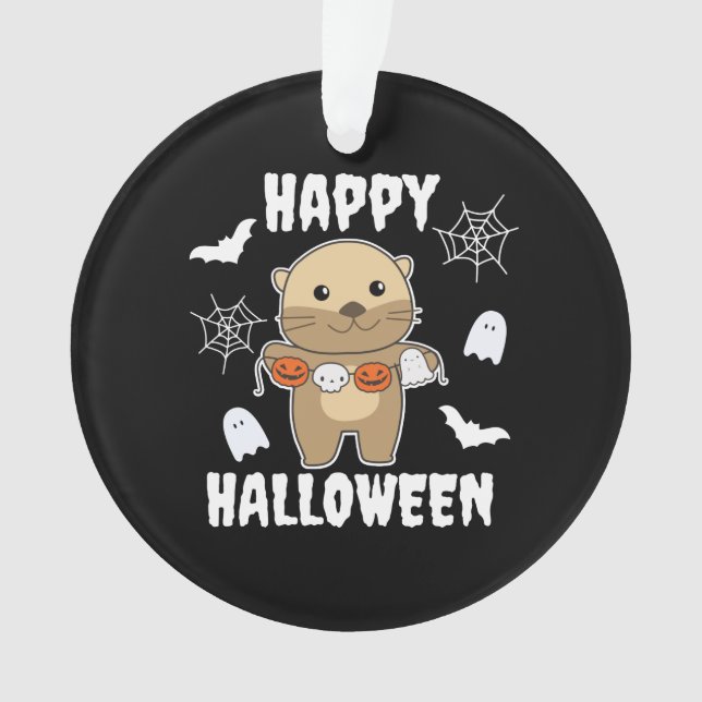 Otter Happy Halloween Pumpkin Bat Costume Ornament (Front)