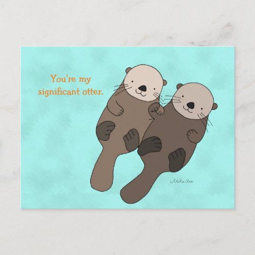 Otter Holding Hands Postcard Cute Otter Couple