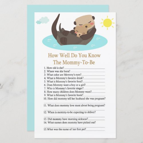 Otter how well do you know baby shower game