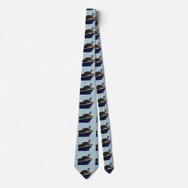 Otter in a Boat Painting Neck Tie (Front)