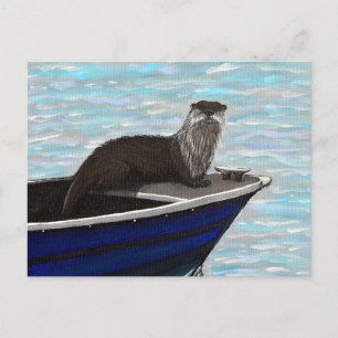 Otter in a Boat Painting Postcard