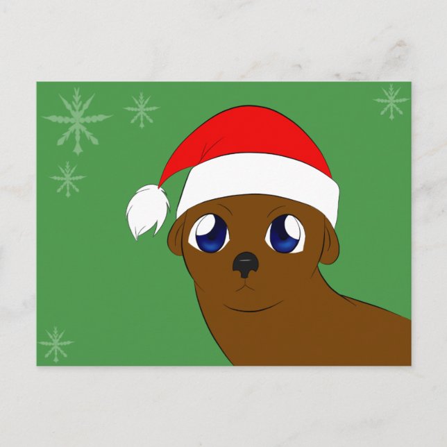 otter in a Christmas hat Holiday Postcard (Front)