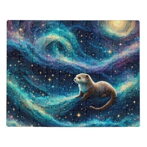 Otter in a Starry Night Ocean Jigsaw Puzzle
